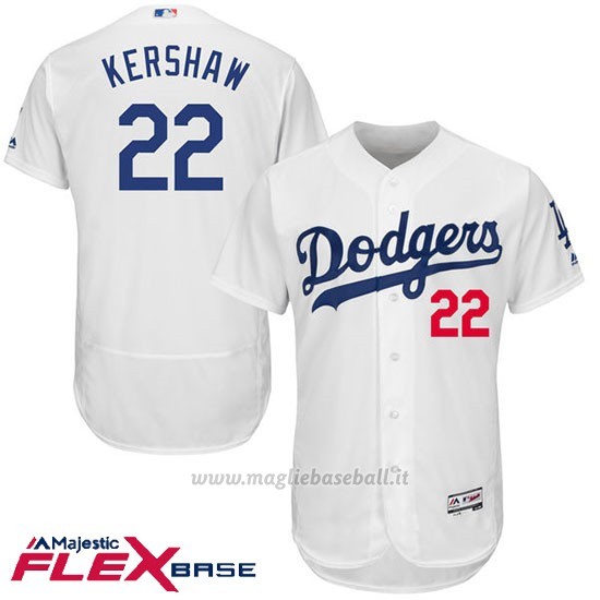 Maglia Baseball Uomo Los Angeles Dodgers Clayton Kershaw Bianco Flex Base Autentico Collezione